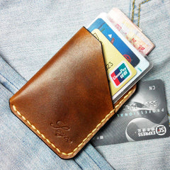 Mens Brown Leather Slim Front Pocket Wallets Leather Cards Wallet for Men - iwalletsmen