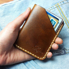 Mens Brown Leather Slim Front Pocket Wallets Leather Cards Wallet for Men - iwalletsmen