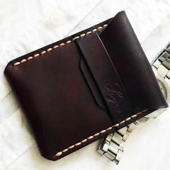 Mens Coffee Leather Slim Front Pocket Wallets Leather Cards Wallet for Men - iwalletsmen