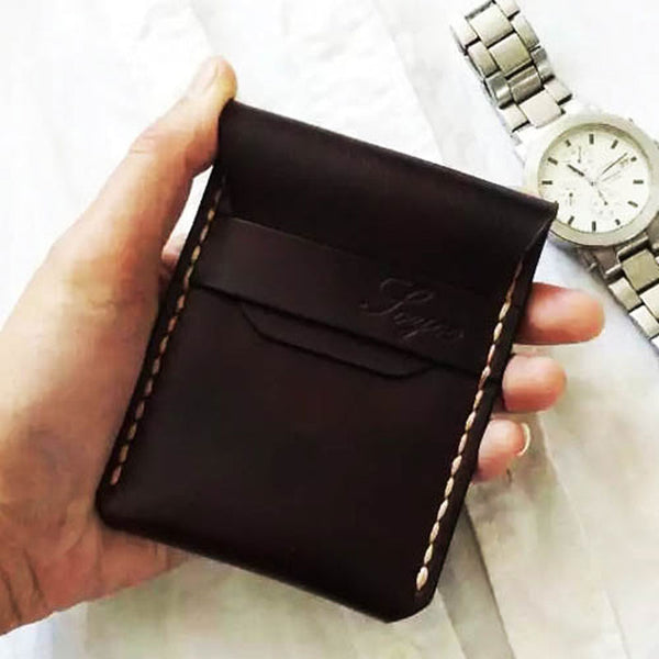 Mens Coffee Leather Slim Front Pocket Wallets Leather Cards Wallet for Men - iwalletsmen