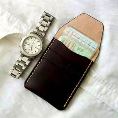 Mens Coffee Leather Slim Front Pocket Wallets Leather Cards Wallet for Men - iwalletsmen