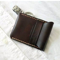 Mens Coffee Leather Slim Front Pocket Wallets Leather Cards Wallet for Men - iwalletsmen