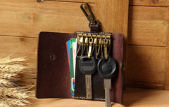 Mens Cool Key Wallet Handmade Leather Car Key Card Holder Car Key Case for Men