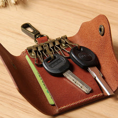 Mens Cool Key Wallet Handmade Leather Car Key Card Holder Car Key Case for Men