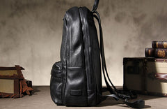 Mens Cool Leather Backpack Black Travel Bag School Bag for Men