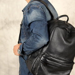 Mens Cool Leather Backpack Black Travel Bag School Bag for Men