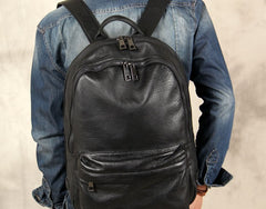 Mens Cool Leather Backpack Black Travel Bag School Bag for Men