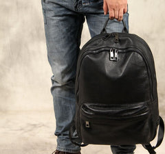 Mens Cool Leather Backpack Black Travel Bag School Bag for Men