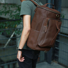 Mens Leather Barrel Backpack Cool Travel Bag Weekender Bag for men - iwalletsmen