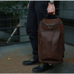 Mens Leather Barrel Backpack Cool Travel Bag Weekender Bag for men - iwalletsmen