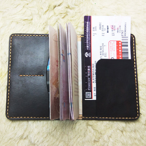 Mens Leather Slim Passport Wallets Coffee Leather Small Travel Wallet for Men - iwalletsmen