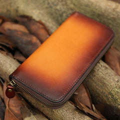 Around Zip Red Leather Long Wallet Mens Minimalist Zipper Clutch Wallet for Men