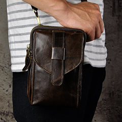 Fashion Leather Men's Belt Pouch Cell Phone Holsters Brown Mini Side Bag For Men - iwalletsmen