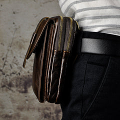 Fashion Leather Men's Belt Pouch Cell Phone Holsters Brown Mini Side Bag For Men - iwalletsmen
