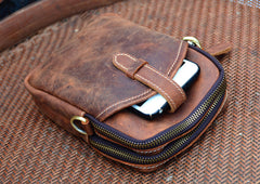 Vintage Brown Leather Men's Cell Phone Holsters Brown Belt Pouch Mini Side Bag For Men - iwalletsmen
