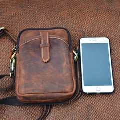 Vintage Brown Leather Men's Cell Phone Holsters Brown Belt Pouch Mini Side Bag For Men - iwalletsmen