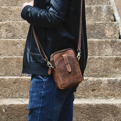 Vintage Brown Leather Men's Cell Phone Holsters Brown Belt Pouch Mini Side Bag For Men - iwalletsmen