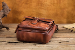 Vintage Leather Brown Men's Small Vertical Side Bag Handbag Belt Bag Pouch  For Men - iwalletsmen