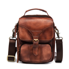 Vintage Leather Brown Men's Small Vertical Side Bag Handbag Belt Bag Pouch  For Men - iwalletsmen