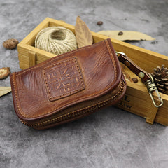 Vintage Brown Leather Men's Car Key Wallet Black Key Zipper Wallet For Men - iwalletsmen