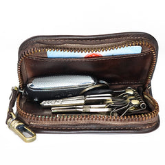 Vintage Brown Leather Men's Car Key Wallet Black Key Zipper Wallet For Men - iwalletsmen