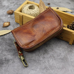 Vintage Brown Leather Men's Car Key Wallet Black Key Zipper Wallet For Men - iwalletsmen