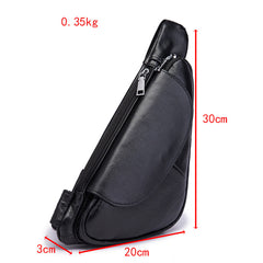 Cool Black Leather Mens Sling Bag Chest Bag One-Shoulder Backpack For Men - iwalletsmen