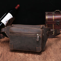 Vintage Brown Leather Men's Fanny Pack Coffee Chest Bag Waist Bag For Men - iwalletsmen