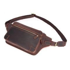 Vintage Brown Leather Men's Fanny Pack Coffee Chest Bag Waist Bag For Men - iwalletsmen