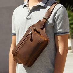Vintage Brown Leather Men's Fanny Pack Coffee Chest Bag Waist Bag For Men - iwalletsmen