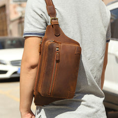 Vintage Brown Leather Men's Fanny Pack Coffee Chest Bag Waist Bag For Men - iwalletsmen