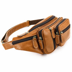 Cool Leather Brown Men's Fanny Pack Black Waist Bag Hip Pack For Men - iwalletsmen