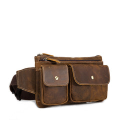 Vintage Brown Leather Men's Fanny Pack Hip Pack Brown Chest Bag Waist Bags For Men - iwalletsmen