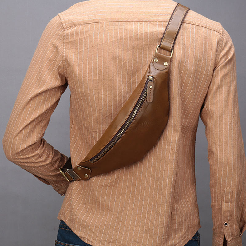 Vintage Brown Leather Men s Fanny Pack Coffee Waist Bag Chest Bag For iwalletsmen