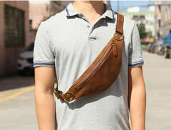 Vintage Brown Leather Men's Fanny Pack Coffee Waist Bag Chest Bag For Men - iwalletsmen