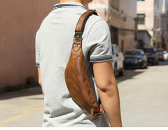 Vintage Brown Leather Men's Fanny Pack Coffee Waist Bag Chest Bag For Men - iwalletsmen