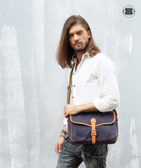 Casual Canvas Leather Mens Side Bag Side Bag Small Messenger Bags Casual Courier Bags for Men - iwalletsmen