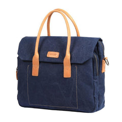 Navy Blue Canvas Leather Mens Briefcase Messenger Bags Khaki Casual Shoulder Bag for Men - iwalletsmen