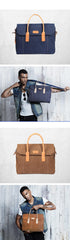 Navy Blue Canvas Leather Mens Briefcase Messenger Bags Khaki Casual Shoulder Bag for Men - iwalletsmen