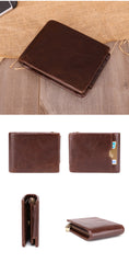 Vintage Brown Trifold Leather Men's Small Wallet RFID Black billfold Wallet For Men - iwalletsmen