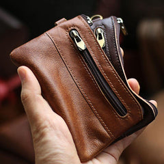 Black Leather Mens billfold Coin Wallet Zipper Small Coin Holder Change Pouch For Men - iwalletsmen