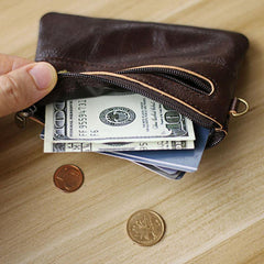 Black Leather Mens billfold Coin Wallet Zipper Small Coin Holder Change Pouch For Men - iwalletsmen