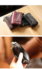 Black Leather Mens billfold Coin Wallet Zipper Small Coin Holder Change Pouch For Men - iwalletsmen