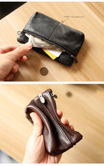 Black Leather Mens billfold Coin Wallet Zipper Small Coin Holder Change Pouch For Men - iwalletsmen