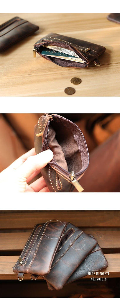 Black Leather Mens billfold Coin Wallet Zipper Small Coin Holder Chang iwalletsmen