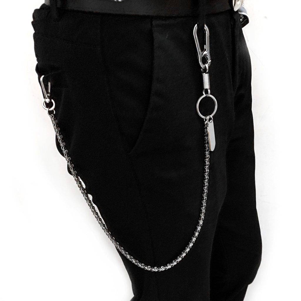 Men Pewter Wallet Chain Metal Fashion Jeans Pants Spike Biker Black Faux  Leather