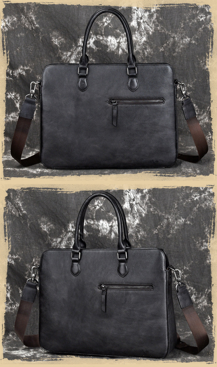 Vintage Leather Men's Briefcase 14inch Laptop Bag Handbag Work Bag For Men - iwalletsmen
