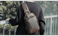 Vintage Brown Leather Men's One Shoulder Backpack Chest Bag Sling Crossbody Pack For Men - iwalletsmen