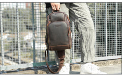 Vintage Brown Leather Men's One Shoulder Backpack Chest Bag Sling Crossbody Pack For Men - iwalletsmen