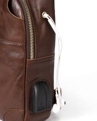 Cool Leather Brown Men's Sling Bag Chest Bag One Shoulder Backpack For Men - iwalletsmen
